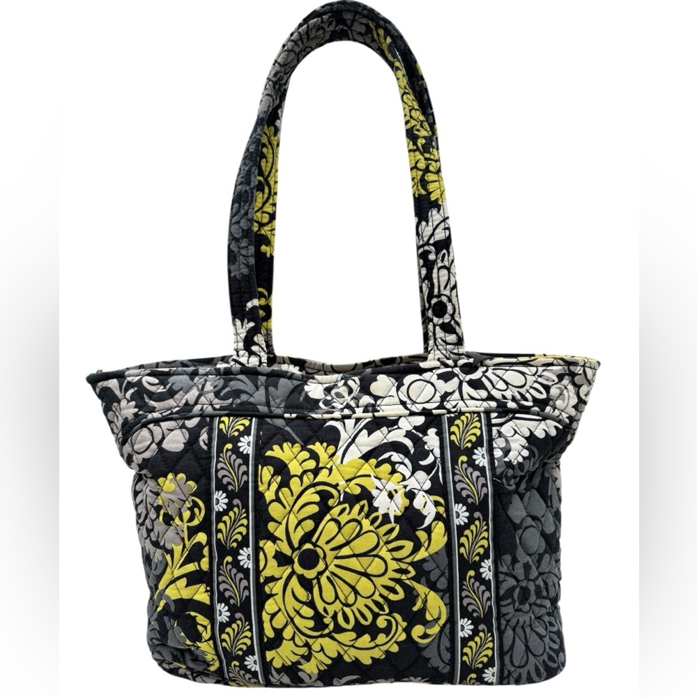 VERA BRADLEY - RETIRED Baroque Black and Chartreuse Floral Tote Bag